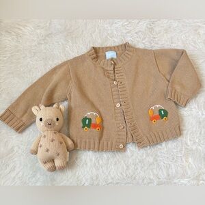 Bella Bliss Baby Cozy Tan Knit Train Cardigan